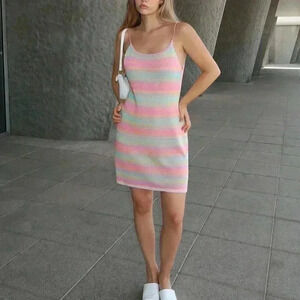 Multicolor Boho Womens Striped Pattern Cami Sweater Dress